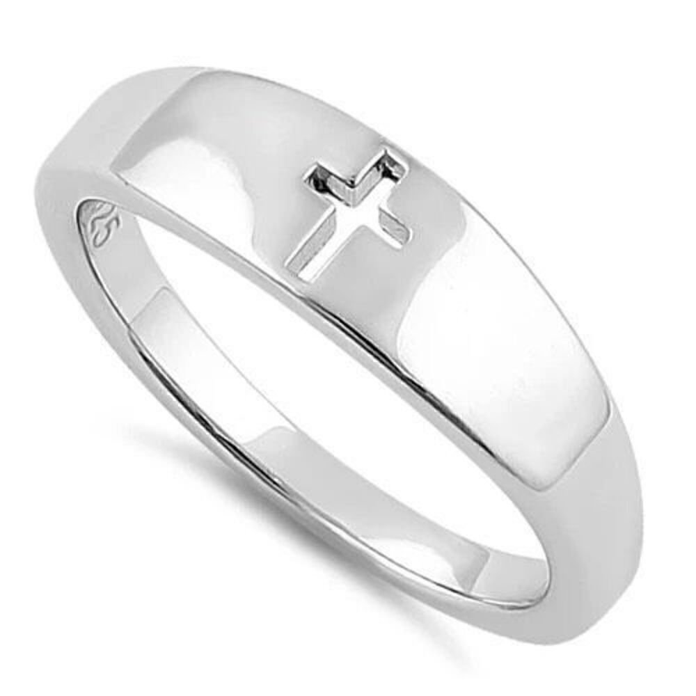 Sterling Silver Narrow Cut Out Cross Band Ring New